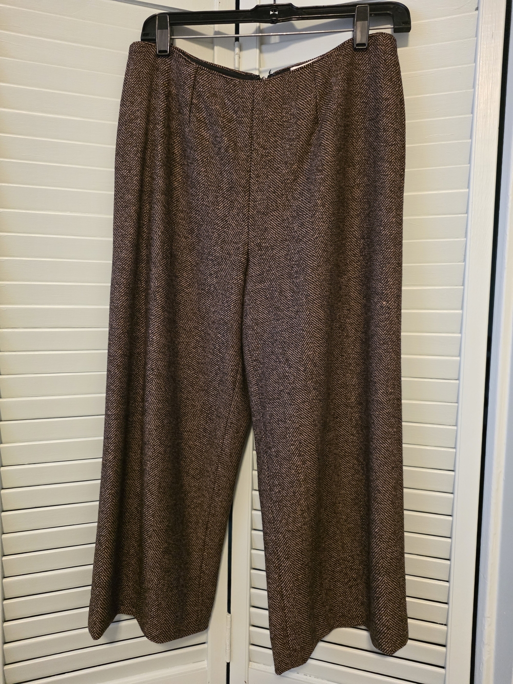 Wide Leg Herringbone Gaucho Pants - Brown